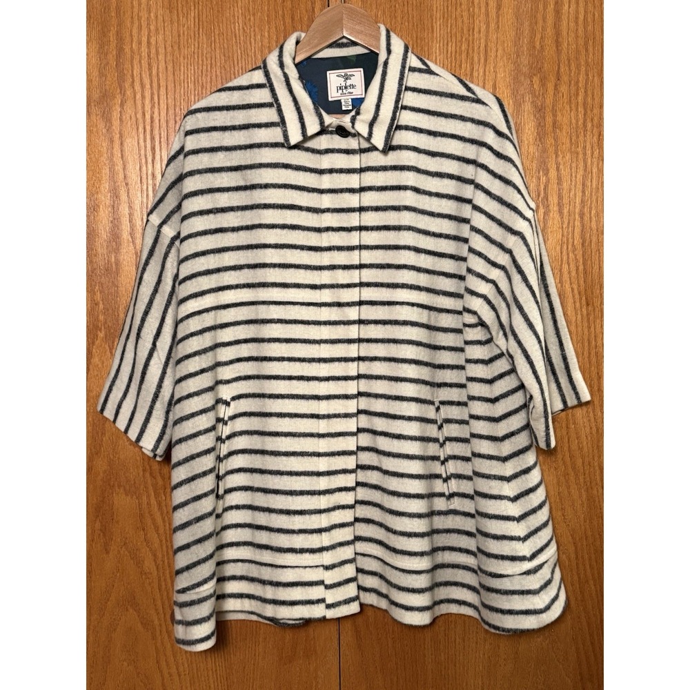 Piplette by Alice Ritter Wms M Coat Jacket‎ Cream Stripe Lined Print Wool Blend